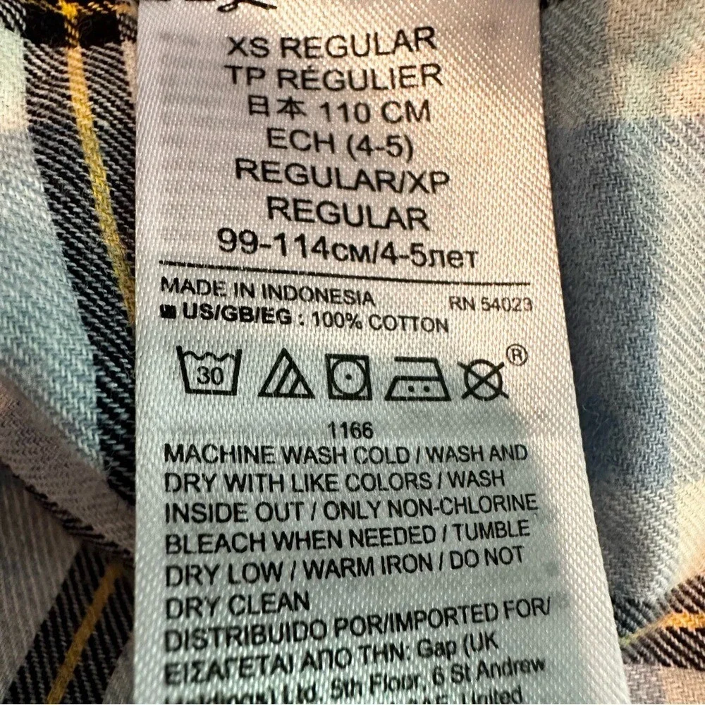 Gap Plaid 100% Cotton Button‎ Down Shirt Boy's XS 4-5 Light Blue Navy Casual NEW